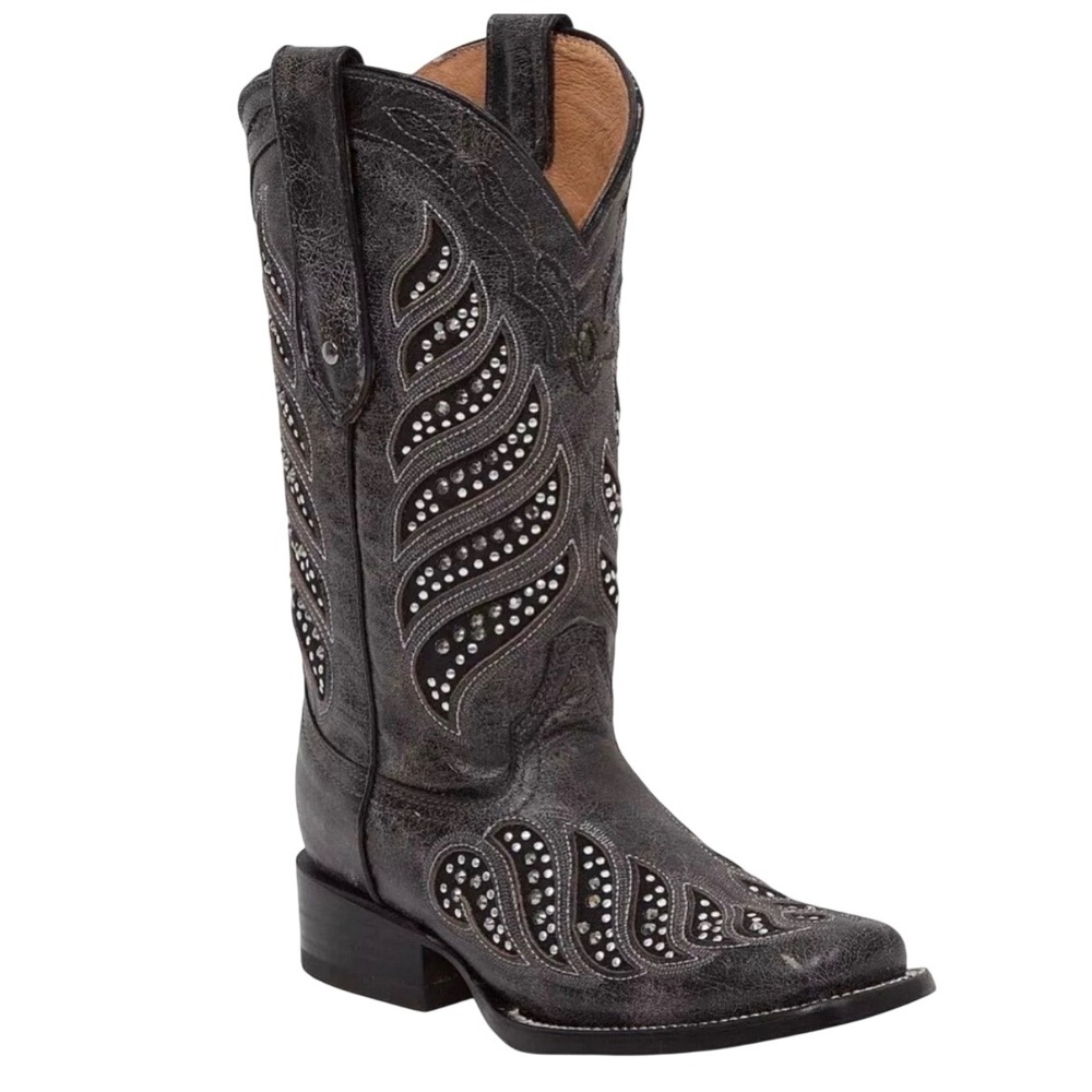 Corral C2877 Womens Distressed Gray Studded Leather Western Boots Snip Toe 11 M